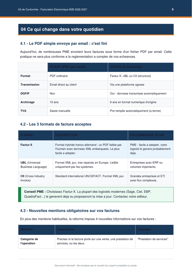 Tableaux comparatifs et mentions obligatoires
